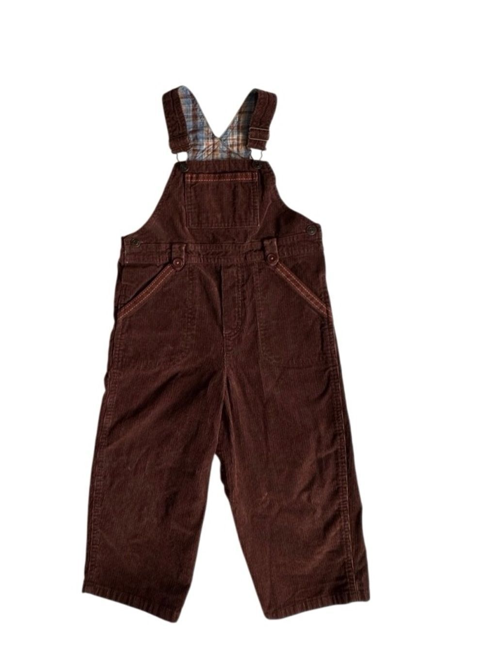 Hartstrings Brown Corduroy Overalls with Plaid Lining SZ 4T